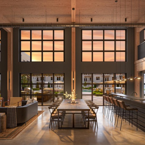 a room with tables and chairs