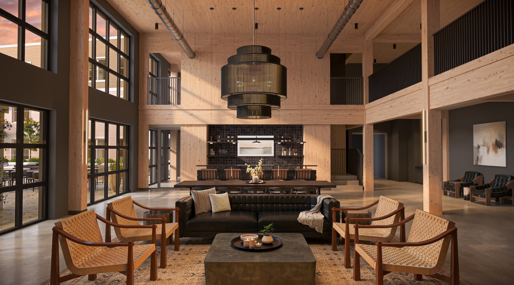 lounge with modern and designer fixtures and accents